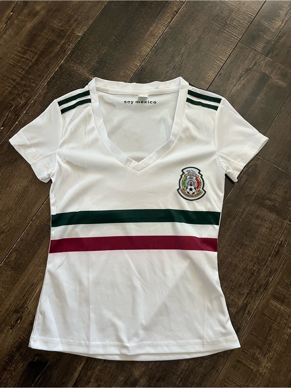 Mexico Soccer Jersey - White with Green & Red Stripes